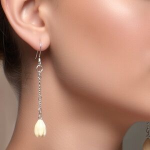 Handmade Ivory Pikake Flower Earrings Dangle Sterling Silver Boho Chic